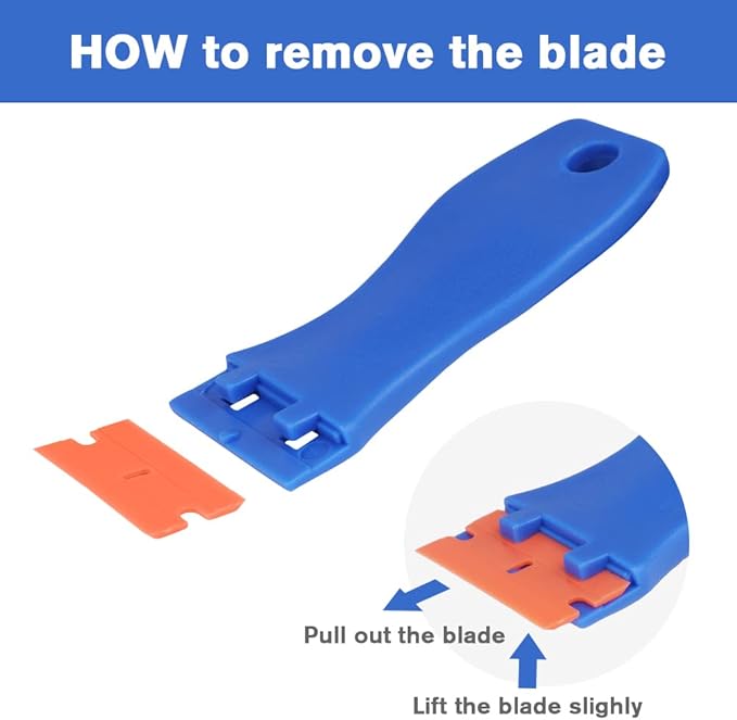 Ainiv Plastic Razor Blade Scrapers, Scraper Tool with 20PCS Blades, Multi-funtional Cleaning Razor Scraper for Removing Stickers, Labels, Caulk, Adhesive, Paint Removal-Blue&Orange