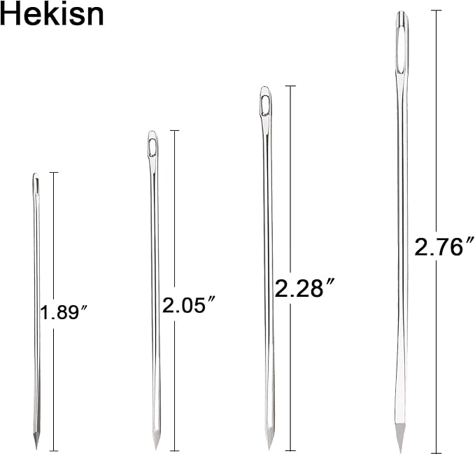 Hekisn Professional Large-Eye Triangle Leather Needles with Threaders for Hand Sewing Repair Stitching Projects (1.83 * 70/1.6 * 58/1.25 * 52/1.02 * 48mm)