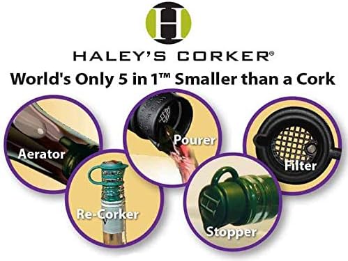 Haley's Corker Black 5-in-1 Wine Aerator, Stopper, Pourer, Filter and Re-Corker, 4-Pack