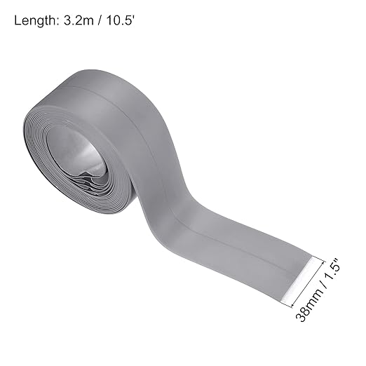 uxcell Waterproof Seal Caulk Strip Tape Self Adhesive 1.5" W x 10.5'L PVC Sealing Tape for Kitchen Bathroom Grey