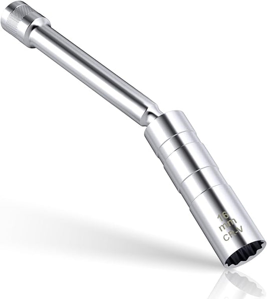 16mm Spark Plug Socket, Thin Wall 3/8" Drive Spark Plug Socket Removal Tool, 12 Point x 5.9" Total Length, 360 Degree Magnetic Swivel 5/8" Spark Plugs Socket for Most Car Models