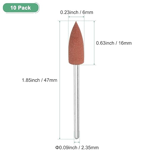 M METERXITY 10-Pack Polishing Bit Buffing Wheel, 0.23 Inch(6mm) Dia Silicone Pointed Polishing Kit Sanding Bits for Jewelry/Bone Products/Jade Carvings, Rotary Tool 80 Grits [Brown]
