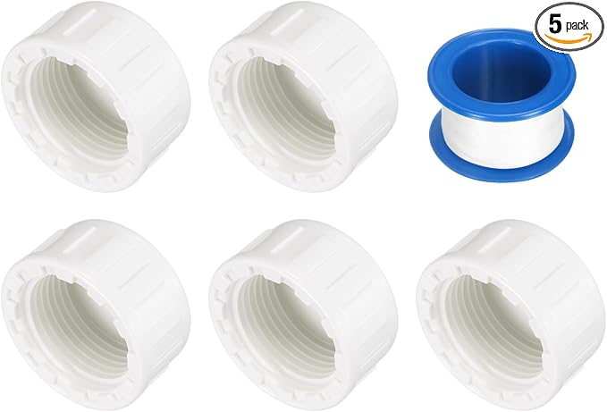 uxcell 5Pcs 3/4 Inch PT Female Thread PVC Pipe Fitting Cap, Cleanout Water Drain End Caps, Pipe Plug Socket Fittings with Tape for Water Heater Supply Lines, Plumbing, White