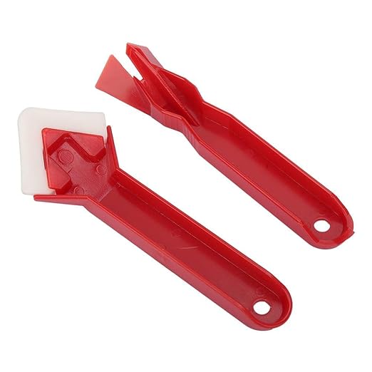 Caulking Tool, 2PCS Caulk Tools Kit Silicone Sealant Remover Shovel Glass Cement Caulking Scraper Red for Any Edge Angle Joint