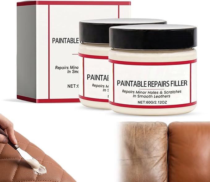 LECDOA Leather Filler, Flexible Fast Drying Leather Repair Compound, Paintable Waterproof Leather Repair Paste, Fixes Holes Tears Cracks Scratches for Car Seats Furniture Shoes (2pcs)
