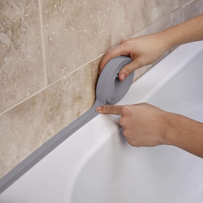Caulk Strip Tape, Waterproof Dustproof PVC Self Adhesive Caulking Sealing Tape for Kitchen Sink Toilet Bathroom Shower Bathtub Wall(0.86" x11',Grey)