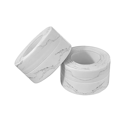 Dstorelhp Caulk Tape Waterproof Self Adhesive, Decorative Caulking Tape for Kitchen, Countertop, Bathroom, Sink, Bathtub, Toilet, Shower (White Marble, 2Rolls-1.5" x 10.5Ft)