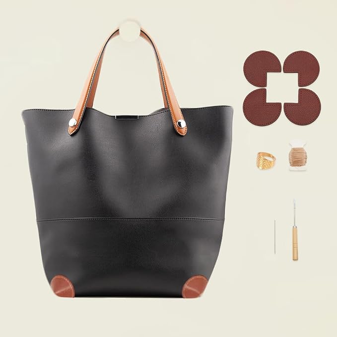 WEBEEDY DIY Bag Corner Repair Set DIY Kit for Purse Bag Corner Fix Protector Leather Sewing Kit with Bag Corner Patch,Cone,Needle,Thread and Finger Cots Leather Bag Fix Sewing Crafting Projects