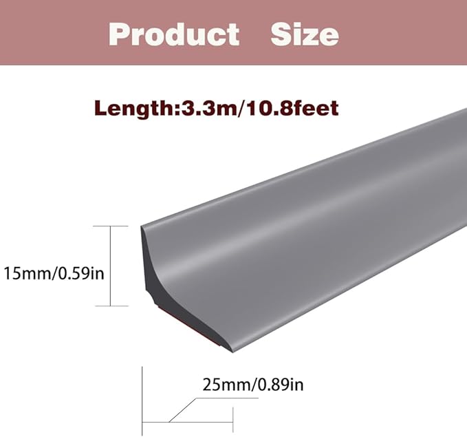 Water Dam Silicone Waterproof Barrier Bathroom and Kitchen Water Strip Coving Edging Strip（Grey-3.3m）