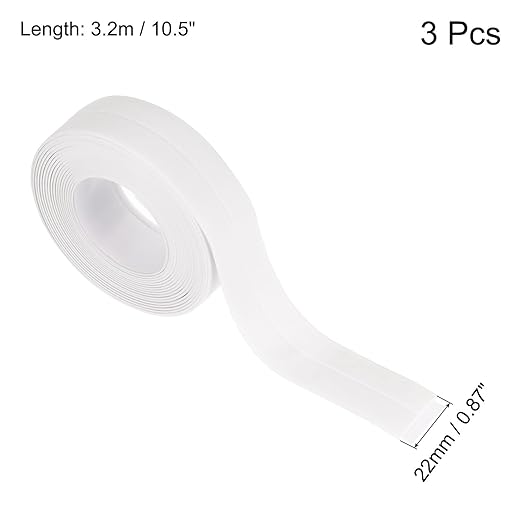 uxcell Waterproof Seal Caulk Strip Tape Self Adhesive 0.87" W x 10.5'L PVC Sealing Tape for Kitchen Bathroom White 3Pcs