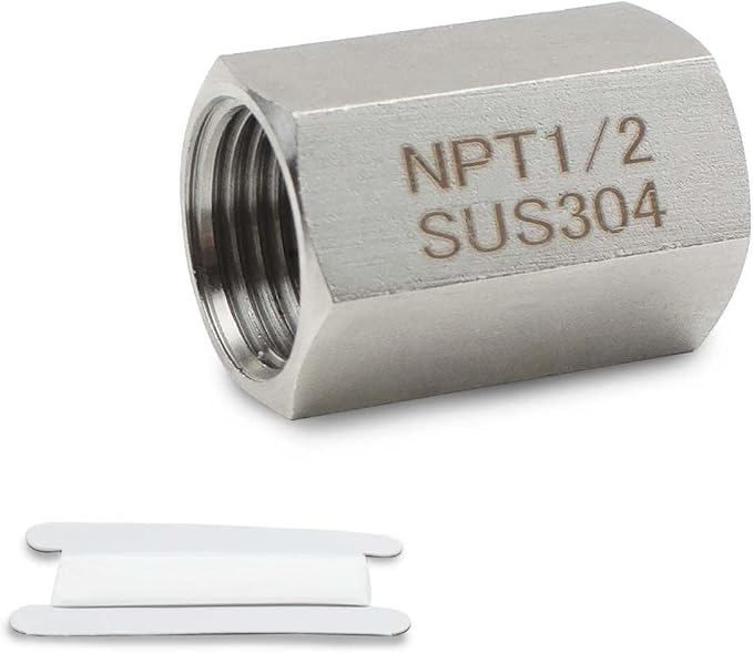 Bwintech 1 Pcs 304 Stainless Steel Forging Hex Coupling, 1/2" NPT x 1/2" NPT Female Threaded Piple Fittings, Hex Coupling Rod Version