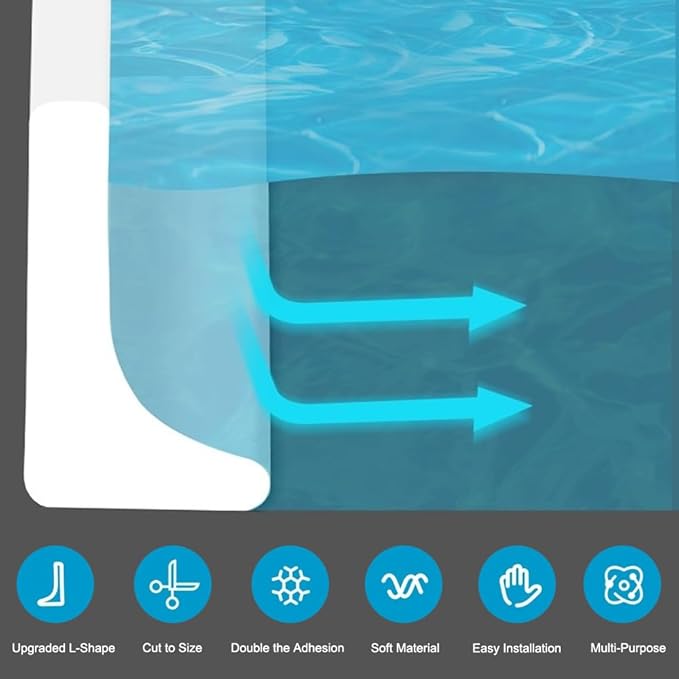 Shower Threshold Water Dam Barrier, Self Adhesive Silicone Waterproof Barrier Bathroom and Kitchen Shower Water Guard for Dry and Wet Separation Caulk Seal Strip Edge Trim (78Inch, Transparent)