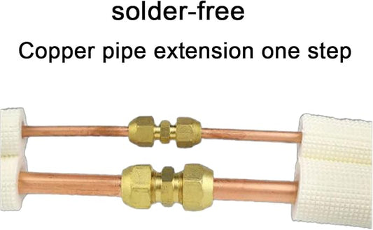 2Pieces Copper Pipe Extension Joint Connectors for Air Conditioning Pipe Coupling Adapters with Flare Nuts and Connectors for Copper Tube Diameter 3/8 and 1/4-Inch