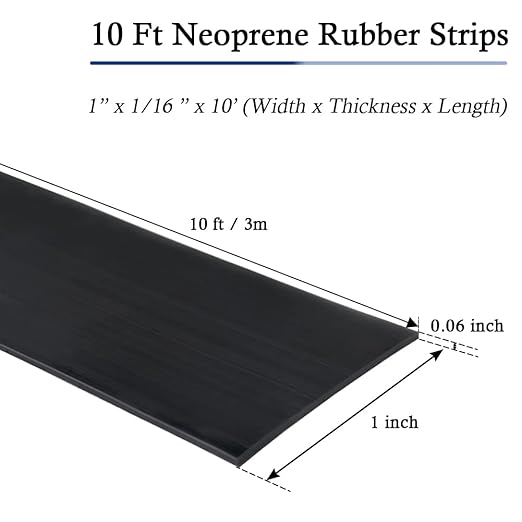 Neoprene Rubber Strips Self Adhesive Solid Rubber Sheets, Rolls & Strips for DIY Gaskets Crafts Pads Seals Warehouse Flooring Neoprene Sheet with Adhesive Backing (1" Wide x 1/16" Thick x 10' Long)