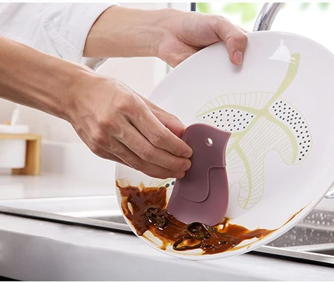 6 PACK Multifunctional Penguin Shape Silicone Scraper Soft Kitchen Cleaner Cleaning Tools Accessories for Pans Bowls (3 Colors)