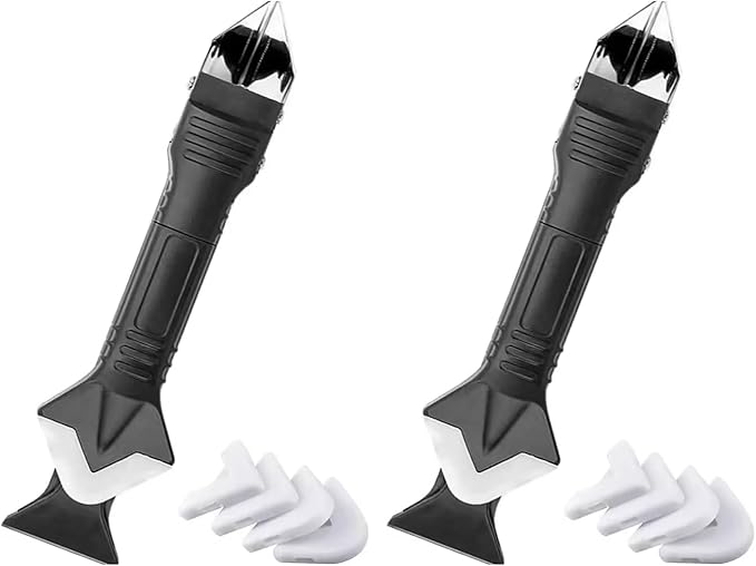 2 Pack 3-IN-1 Caulk Tool for Removal and Application, for Bathroom, Kitchen, Flooring, Windows, Sinks and Frames Seal