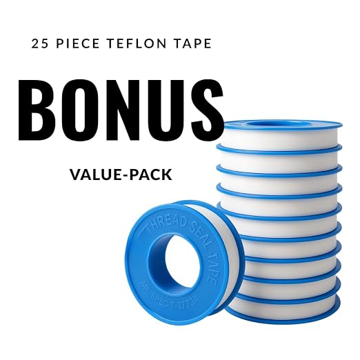 Teflon Tape 3/4 Inch x 520” – PTFE Thread Seal Tape for Plumbers, Pipe Fittings, Air & Water Lines – Leak-Proof, Non-Stick, Easy to Apply (25)