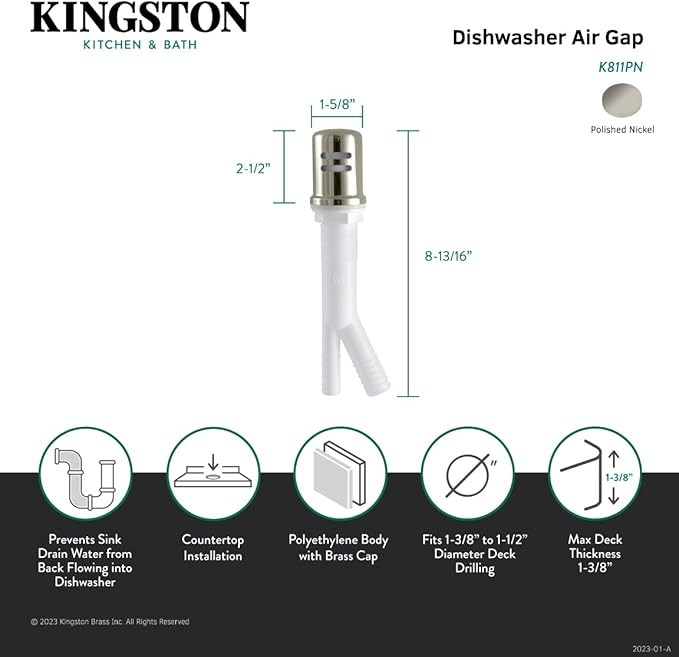 Kingston Brass K811PN Trimscape Air Gap for Dish Washer, Polished Nickel