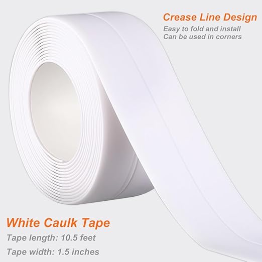 White Caulk Tape Waterproof Self Adhesive, Toilet & Bathtub Sealant Strip, Peel & Stick Caulking Tape for Floor Tile Corner Trim & Shower, Bathroom Accessories, Better Than Silicone Caulk