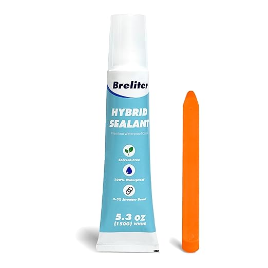 Breliter Hybrid Sealant - White Caulk for Bathtub, Bathroom, Kitchen Repair, 100% Waterproof Seal Adhesive for Tile, Stone, Metal & Glass, Paintable, Flexible & Durable (5.3 oz)
