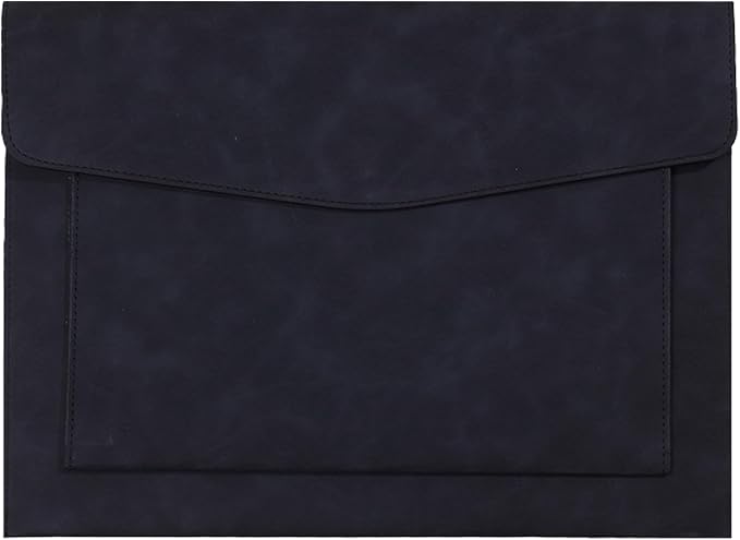 PU Leather A4 File Folder Document Holder with 2 Compartments Envelope Folder Case with Snap Closure for Receipt Contract (Black)