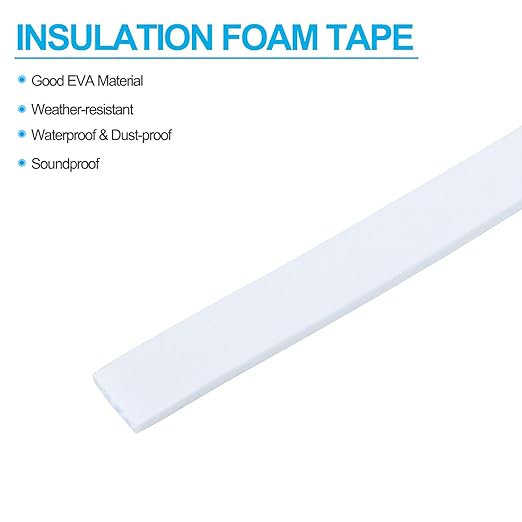 PATIKIL 3/8" W x 5/64" T x 16.4Ft EVA Single Sided Foam Tape, 2Pcs Adhesive Sealing Strip Foam Waterproof Weather Sealing Strips for Door, White