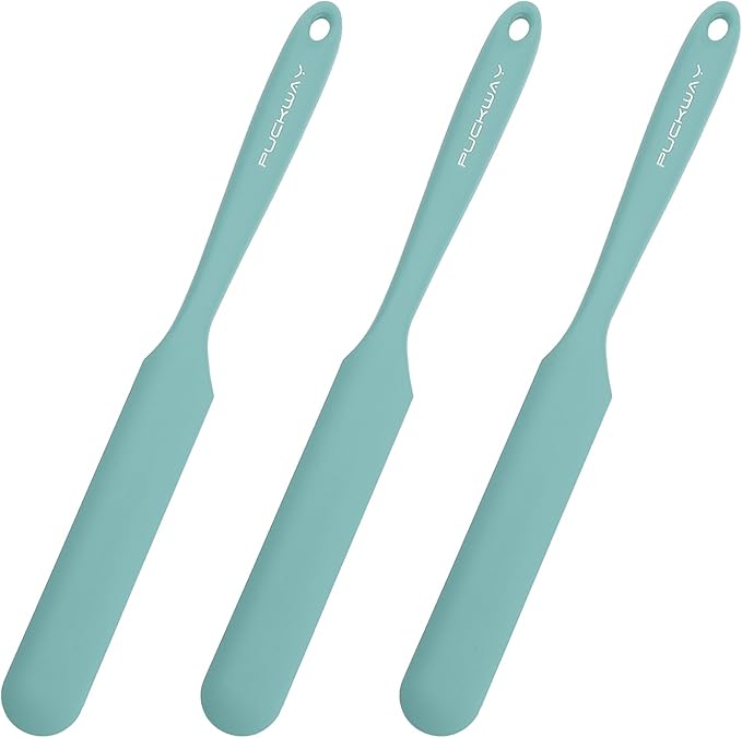 3pcs Silicone Jar Spatulas 10in Long Skinny Heat-Resistant, Narrow Spatula Set for Scraping Peanut Butter, Sourdough, Jam in Small Containers, Blenders & Baking (Green)
