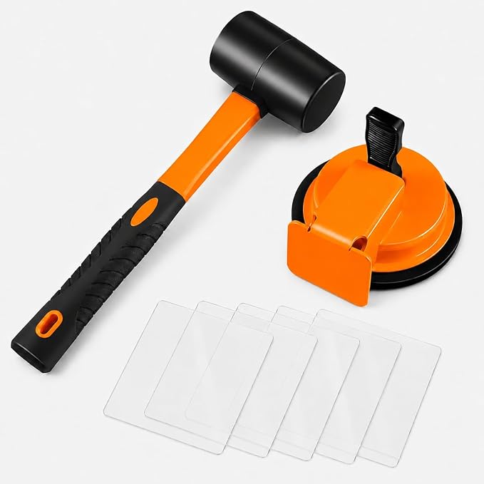 Floor Gap Fixer Tool with Rubber Mallet, Iron Body & Strong Suction Cup, Includes 5 Sticky Pads for Laminate, Vinyl, Wood & Tile Flooring Installation and Repair