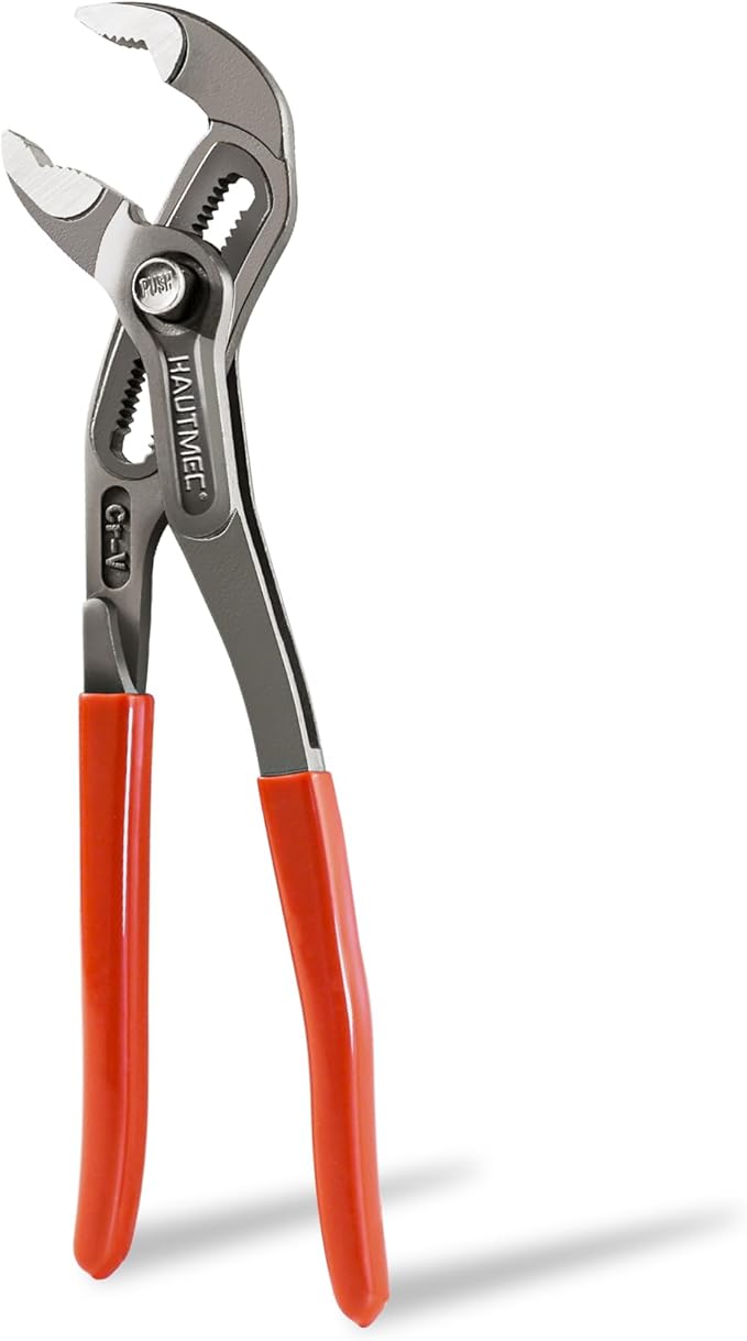 HAUTMEC 10-Inch Water Pump Pliers, Fast Adjustable Tongue and Groove Joint Pliers, V-Jaw with Comfort Grips, Rust-Proof CRV Steel Construction for Plumbing, Home Repair, and Pipe Fittings HT0367-PL