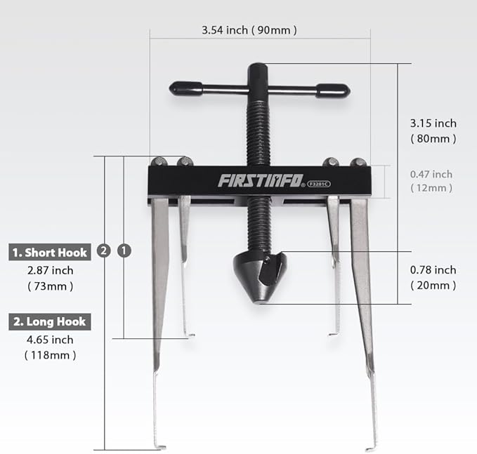 FIRSTINFO F3281C Crankshaft Camshaft Seal Remover Separator Puller with 2 Pairs of Hooks (4.6 Inch Long x 2 + 2.87 Inch Long x 2) Set
