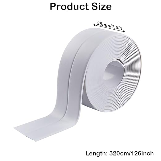 4 Rolls White Caulking Tape, Self-Adhesive Waterproof Sealant Tape for Kitchen, Bathroom, Bathtub, Toilet Base, Countertop Edge Protector, Wall Floor with Sealing Tools (126 x 1.5in)