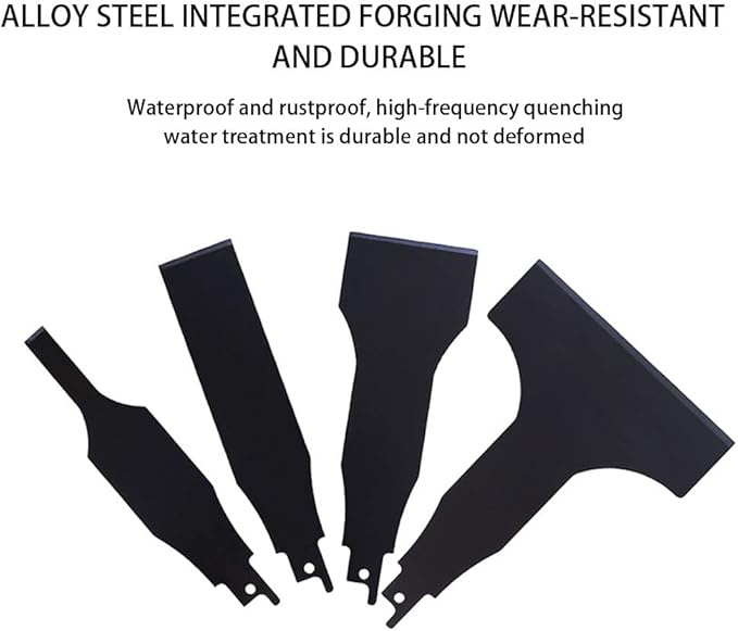 4PCS Reciprocating Saw Scraper Blade, High Carbon Steel Tile Cleaning Tools for Removing Tile Grout Glue Gaps Adhesives, Wall Cleaning, Metal derusting (Black)