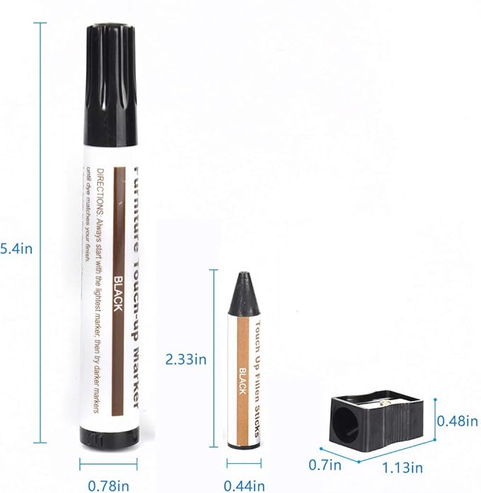Furniture Repair kit, Wood Scratch Cover Markers*6 and Wax Filler Sticks*6 with Sharpener- 13Pack, Furniture Markers Touch Up Kit for Cover Ups Wooden Floors, Tables, Desks, Carpenters, Stains, Holes