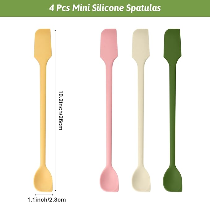 4 Pcs Mini Silicone Spatulas, Multifunctional Small Scrapers for Kitchen, Cosmetics & Jars, Reusable Stirrer for Jam, Lotion, Narrow & Thin Bottles, Colorful