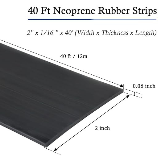 Neoprene Rubber Strips Self Adhesive Solid Rubber Sheets, Rolls & Strips for DIY Gaskets Crafts Pads Seals Warehouse Flooring Neoprene Sheet with Adhesive Backing (2" Wide x 1/16" Thick x 40' Long)