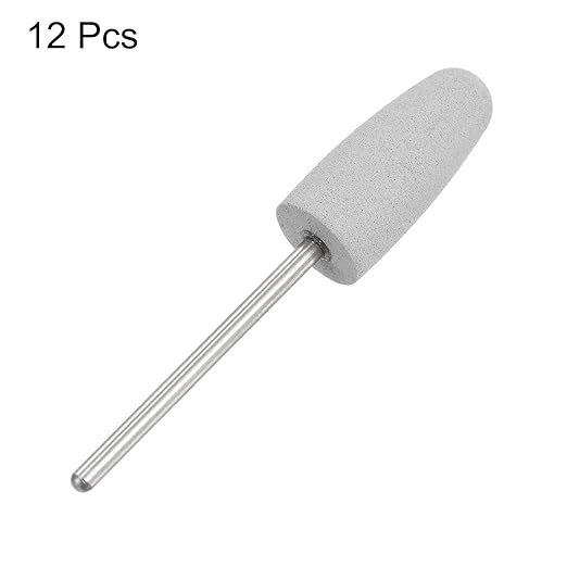 uxcell 12pcs 150 Grits Abrasive Mounted Stone 2.35mm Shank 2/5"(10mm) Dia Conical Heads Stone Grinding and Polishing Wheels for Nail Polishing