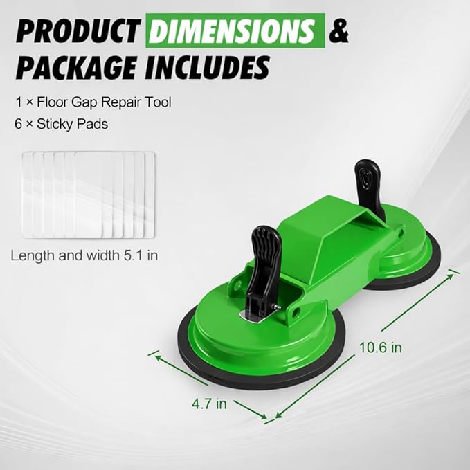 Floor Gap Fixer Tool, 45° Striking Surface Floor Gap Repair Tool with Dual Suction Cup, Made of Iron. with 6pcs Sticky Pads for Fixer Laminate/Vinyl Flooring Tools
