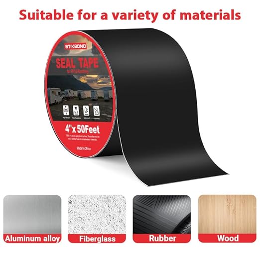 4" x 50Ft 1-Pack Black RV Sealant Tape,Waterproof Commercial Roof Tape for Walls, Appliances, Vehicle Repairs, and Weatherproof