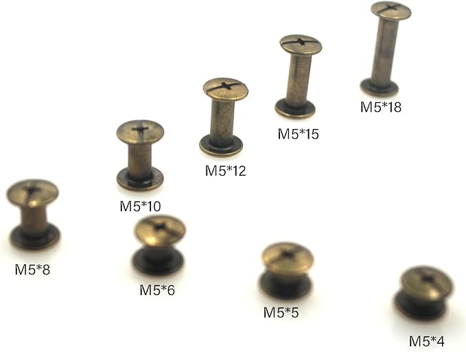 Chicago Screws Assorted Kit 110 Sets 8 Sizes of Round Head Stud Leather Screws Chicago Rivets for DIY Leather Decoration Bookbinding (M5*4,5,6,8,10,12,15,18)（Bronze）