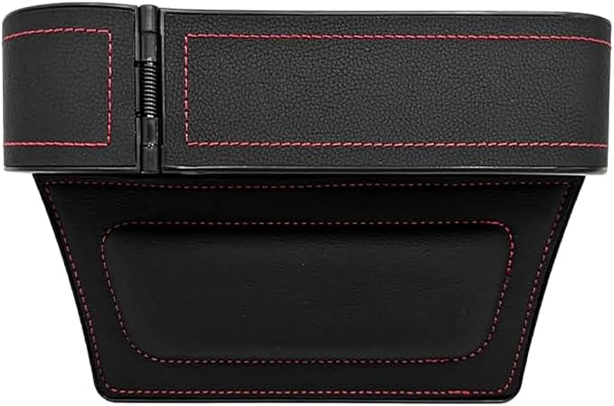 Car Seat Gap Filler Organizer with Cup Holder Expander, Leather Console Seam Filler Storage Box, Auto Front Seat Gap Organizer for Phones Keys Glasses, Universal Fit (Black/Red Driver)