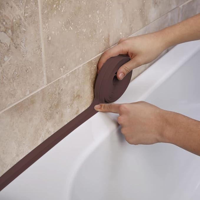 Caulk Strip Tape, Waterproof Dustproof PVC Self Adhesive Caulking Sealing Tape for Kitchen Sink Toilet Bathroom Shower Bathtub Wall(0.86" x6.56',Brown)