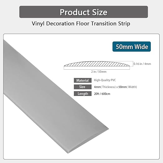 Floor Transition Strip 2" Self Adhesive Flat Vinyl Flooring Transitions Strip with Strong Backing (5cm, 20FT, Grey)