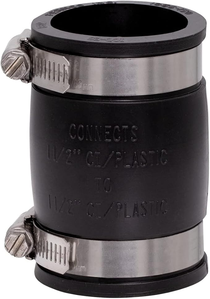Fernco 1056-150 1-1/2-in. Flexible PVC Pipe Coupling for Cast Iron and Plastic Plumbing Connections 2-Pack