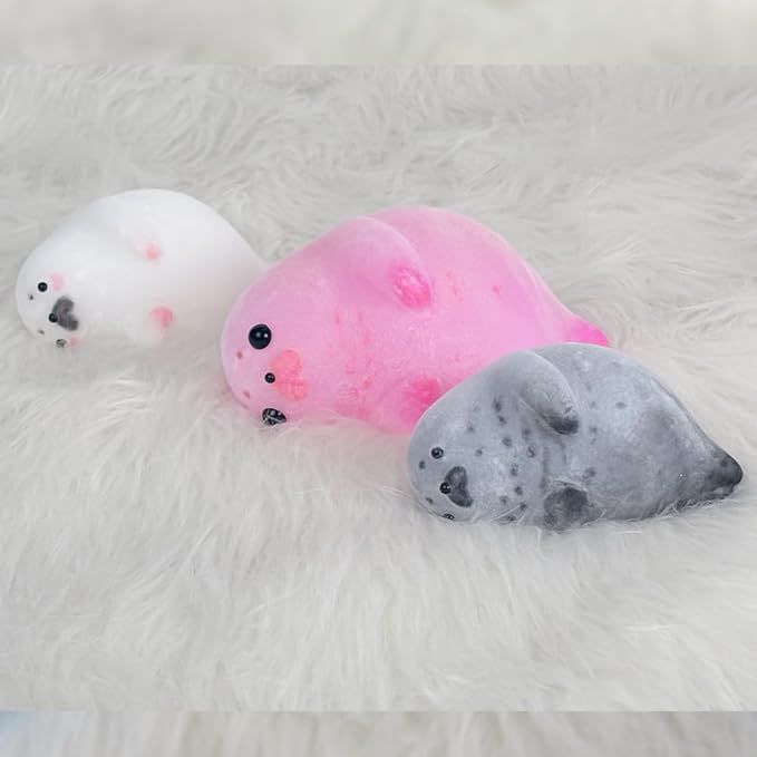 Taba Squishy Kit Seal Silicone Mold 4''+Liquid Gel+Flocking Cute Animal Maker Set