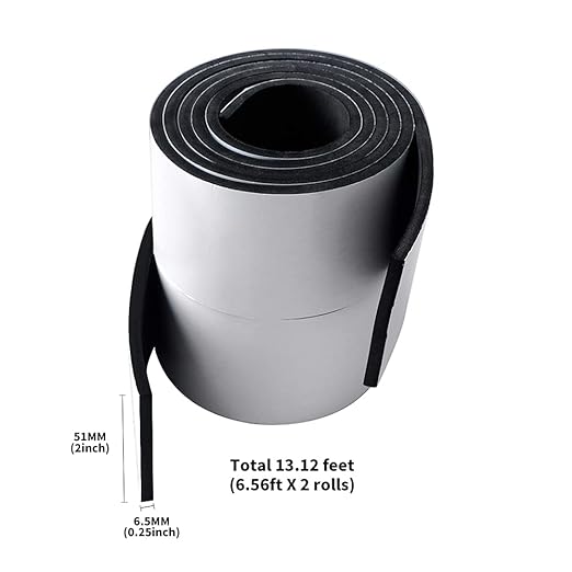 High Density Foam Tape - 2'' x 1/4'' x 6.5Ft (2 Rolls) Weatherproof Adhesive Prevent Condensation Heat Resistant Weather Stripping Easy to Cut & Install & Remove for Car Doors Pipes Windows