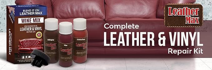 Leather Max Wine Mix Vinyl and Leather Repair Kit - for Your Furniture, Jacket, Sofa, Car Seat, Boots, Easy Instructions to Match Colors, Restore Any Material No Mixing Chart Needed