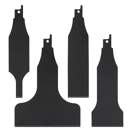 4PCS Reciprocating Saw Scraper Blade, High Carbon Steel Tile Cleaning Tools for Removing Tile Grout Glue Gaps Adhesives, Wall Cleanings, Metal Derusting (Color:Black)