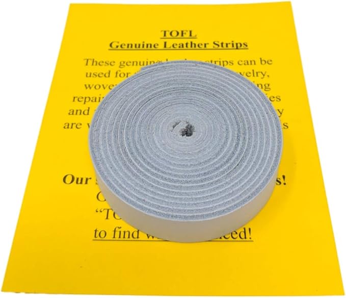 TOFL Genuine Leather Strap | Top Grain Cowhide Strip – White (5 Pack) | 72" L x 5/8" W x 1/16" Thick | Suede Backing | Leather Craft Supplies | Leatherworking & DIY Repair Projects | 4-5 oz