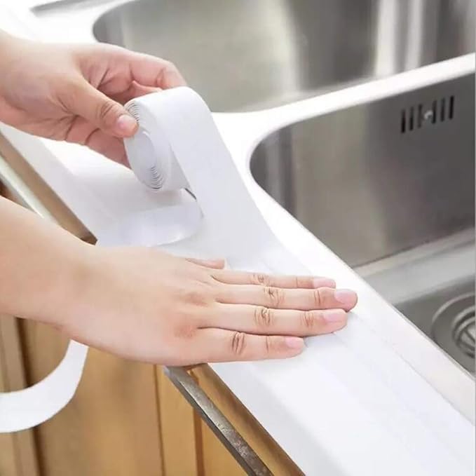 Caulk Strip Tape, Waterproof Dustproof PVC Self Adhesive Caulking Sealing Tape for Kitchen Sink Toilet Bathroom Shower Bathtub Wall(0.86" x11',White)