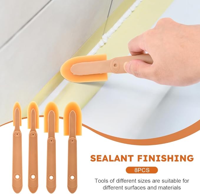 8pcs Rubber Caulking Tool, 4 Sizes Set Rubber Spatula Spreader Silicone Caulk Finishing Set Tool Grout Sealer Applicator Smoothing Tool Applicator for Tiles Brick Kitchen Bathroom